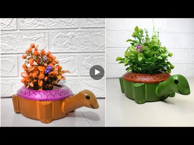 Big Turtle Pot From Waste Plastic Container | Waste Material Craft Ideas | White Cement Craft Ideas
