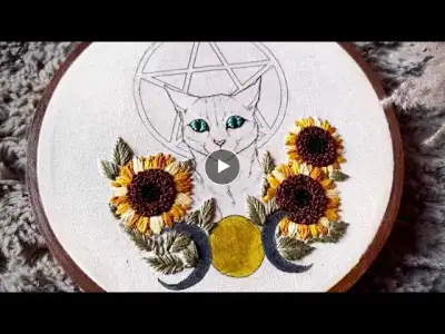 Cat and sunflower embroidery tutorial || Embroidery for Beginners || Let’s Explore